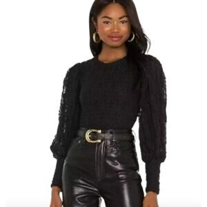 Free People Tea Time black lace puff sleeve long sleeve top